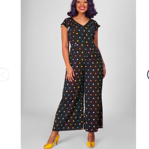 NWT Collectif the Thelma retro rainbow polka dot jumpsuit Sz 4 - Picture 3 of 16